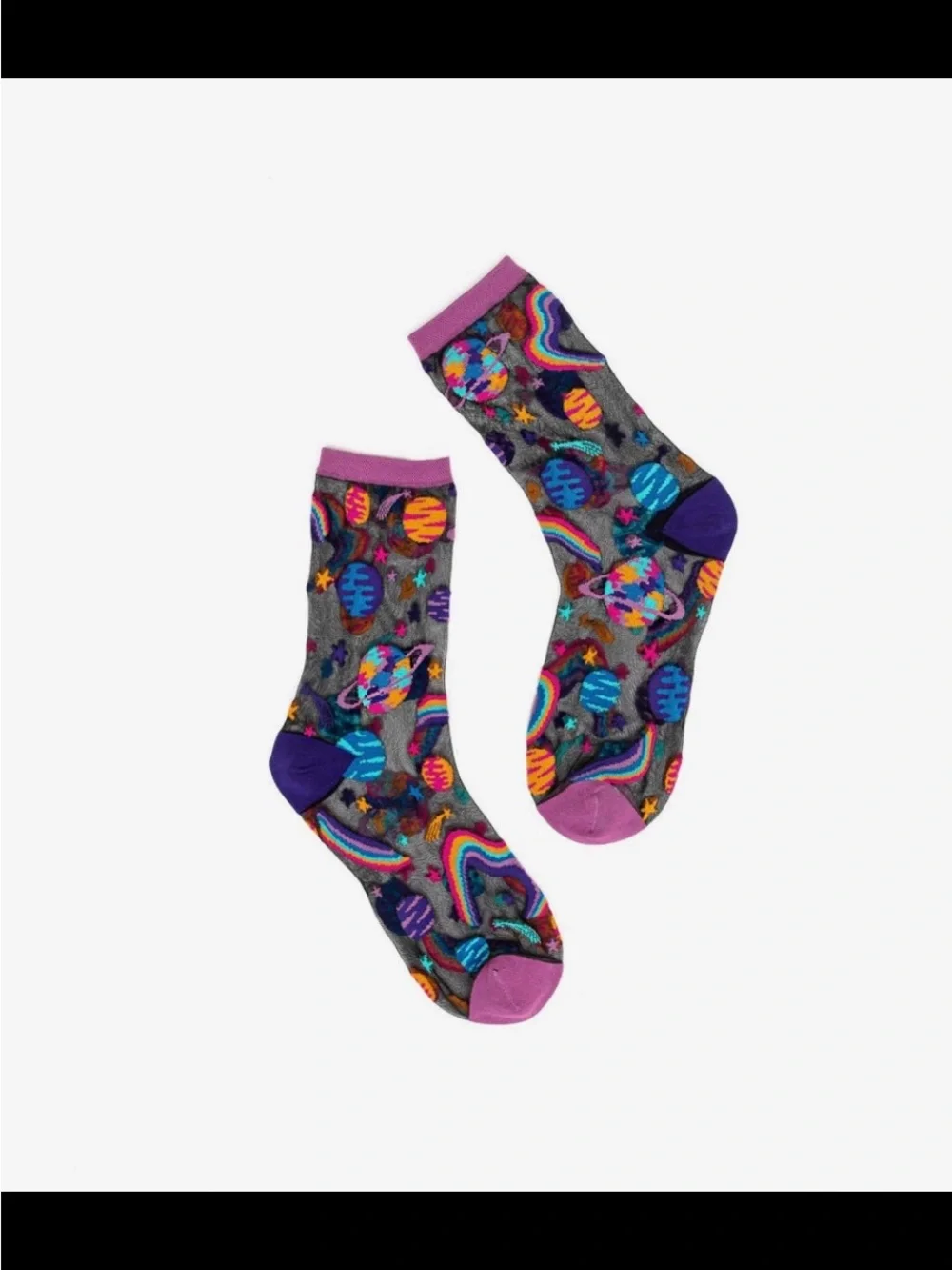 Sheer Pop Art Planet Ankle Socks - Black Sheer. No offers.